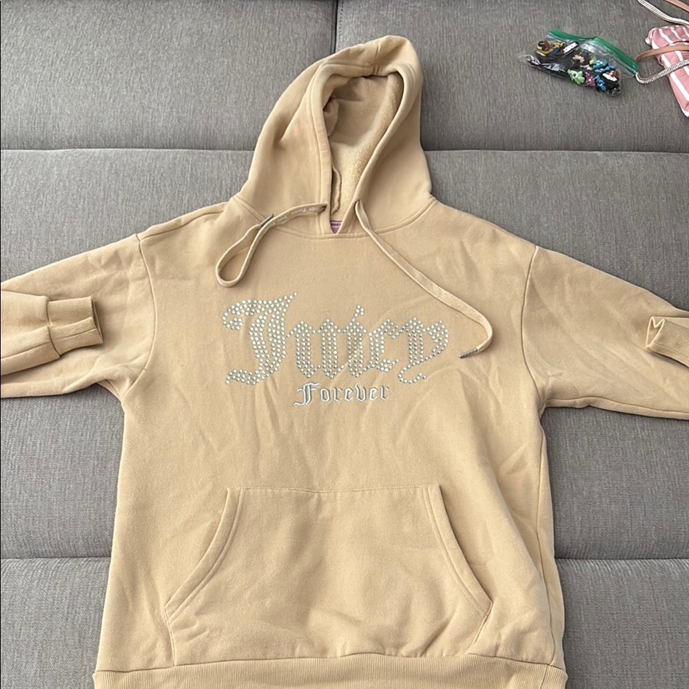 Juicy Couture Beige Hoodie with Rhinestone Detail